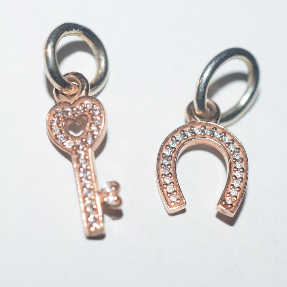 Rare 2 Pandora 925 Ale G 585 Ale Gold Diamond Bracelet Charms